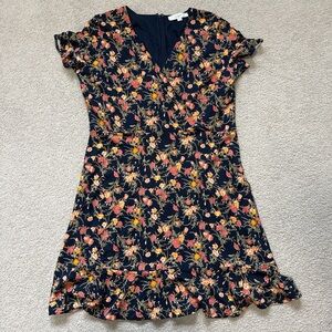 LOFT Navy Dress with Orange Floral Pattern
